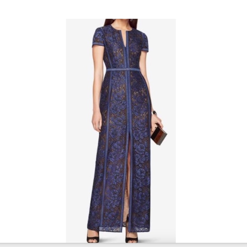 BCBGMaxAzria Navy and Black Lace Maxi Dress
